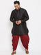 Vastramay Men's Plus Size Black Silk Blend Curved Kurta Dhoti Set